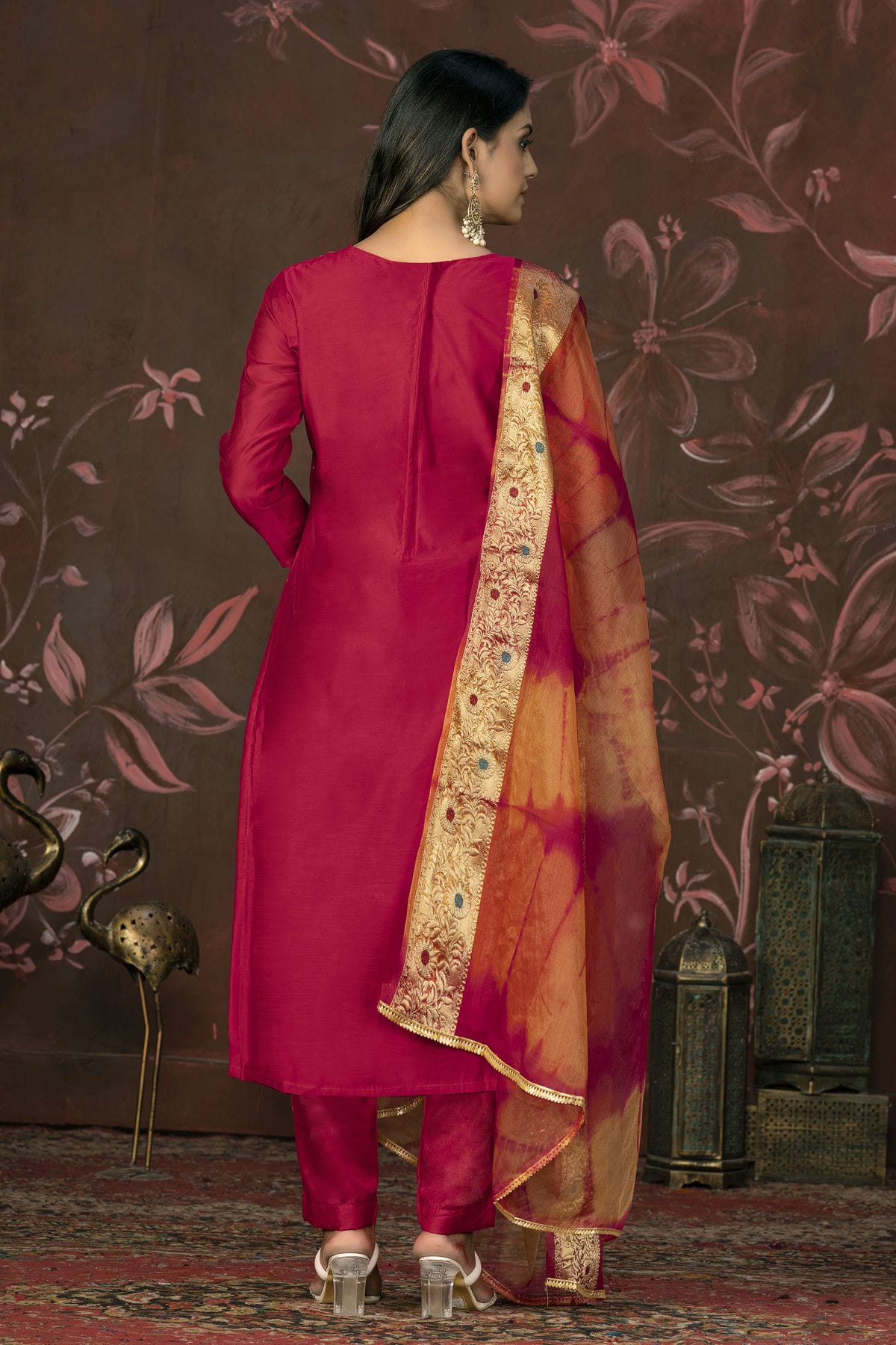 Pink Colour Unstitched Modal Cotton Jacquard Pant Style Suit