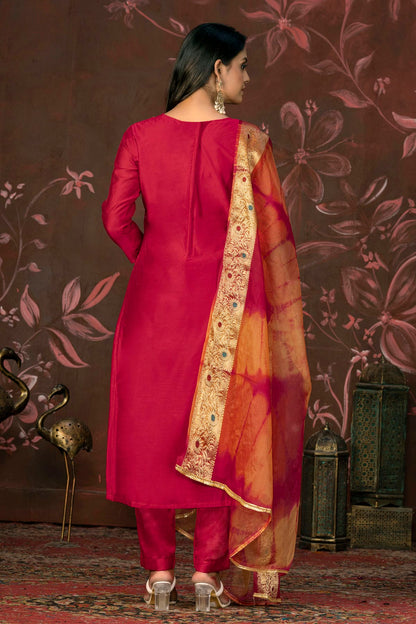 Pink Colour Unstitched Modal Cotton Jacquard Pant Style Suit