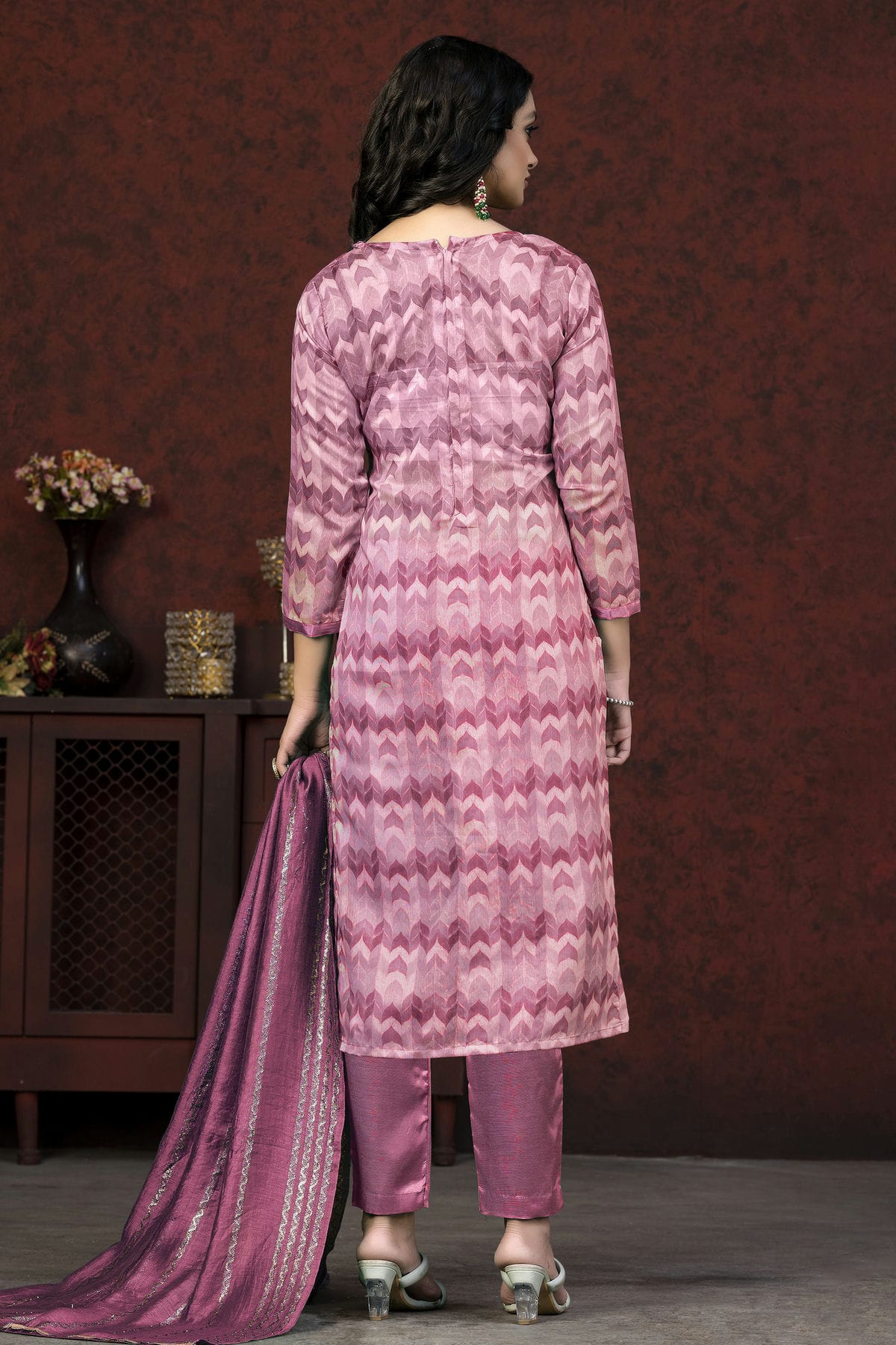 Pink Colour Unstitched Modal Cotton Pant Style Suit