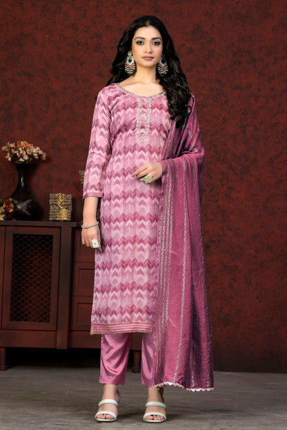 Pink Colour Unstitched Modal Cotton Pant Style Suit