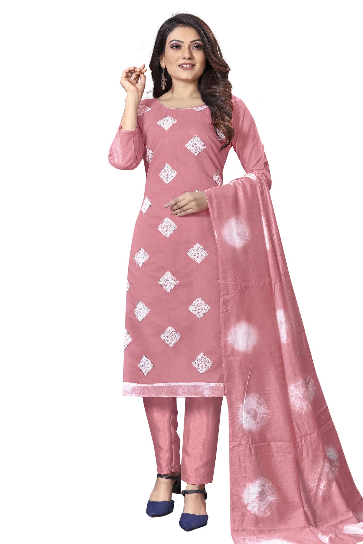 Pink Colour Unstitched Modal Cotton Straight Suit