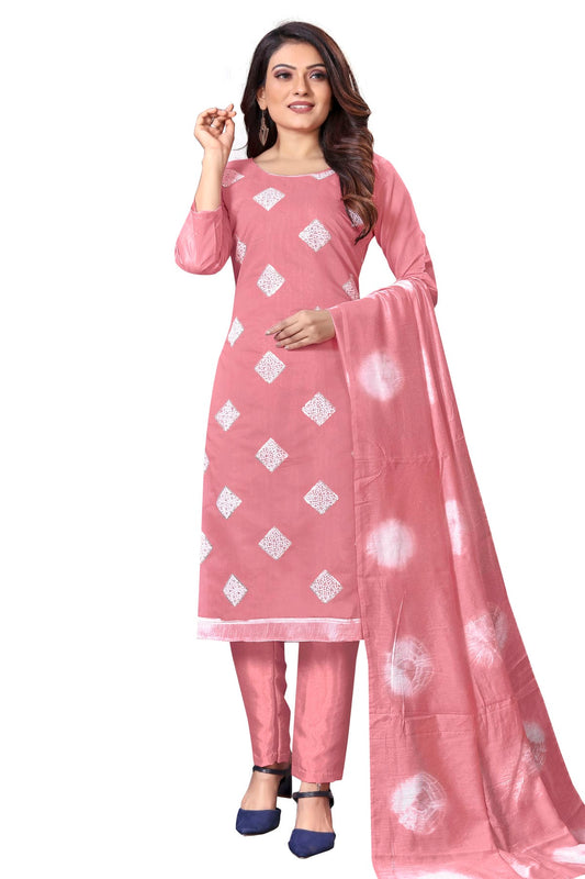 Pink Colour Unstitched Modal Cotton Straight Suit