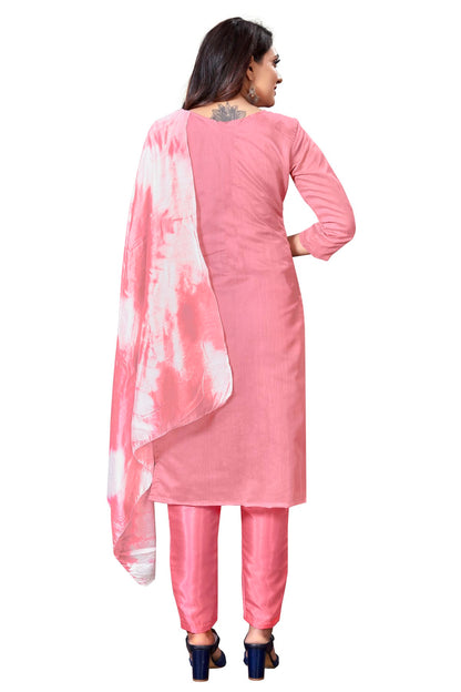 Pink Colour Unstitched Modal Cotton Straight Suit