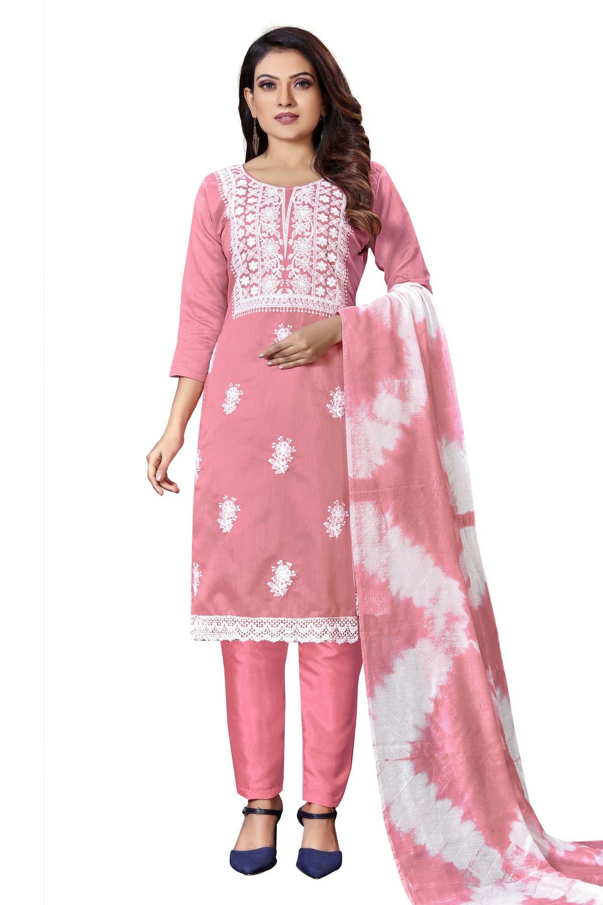 Pink Colour Unstitched Modal Cotton Straight Suit