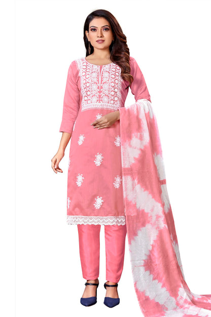 Pink Colour Unstitched Modal Cotton Straight Suit