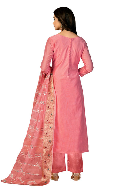 Pink Colour Unstitched Modal Silk Fabric Straight Suit