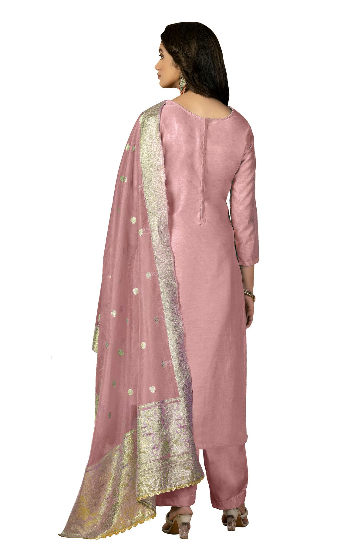 Pink Colour Unstitched Modal Silk Fabric Straight Suit