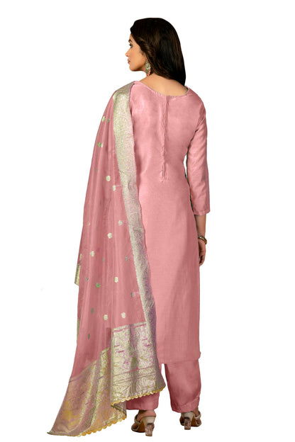 Pink Colour Unstitched Modal Silk Fabric Straight Suit