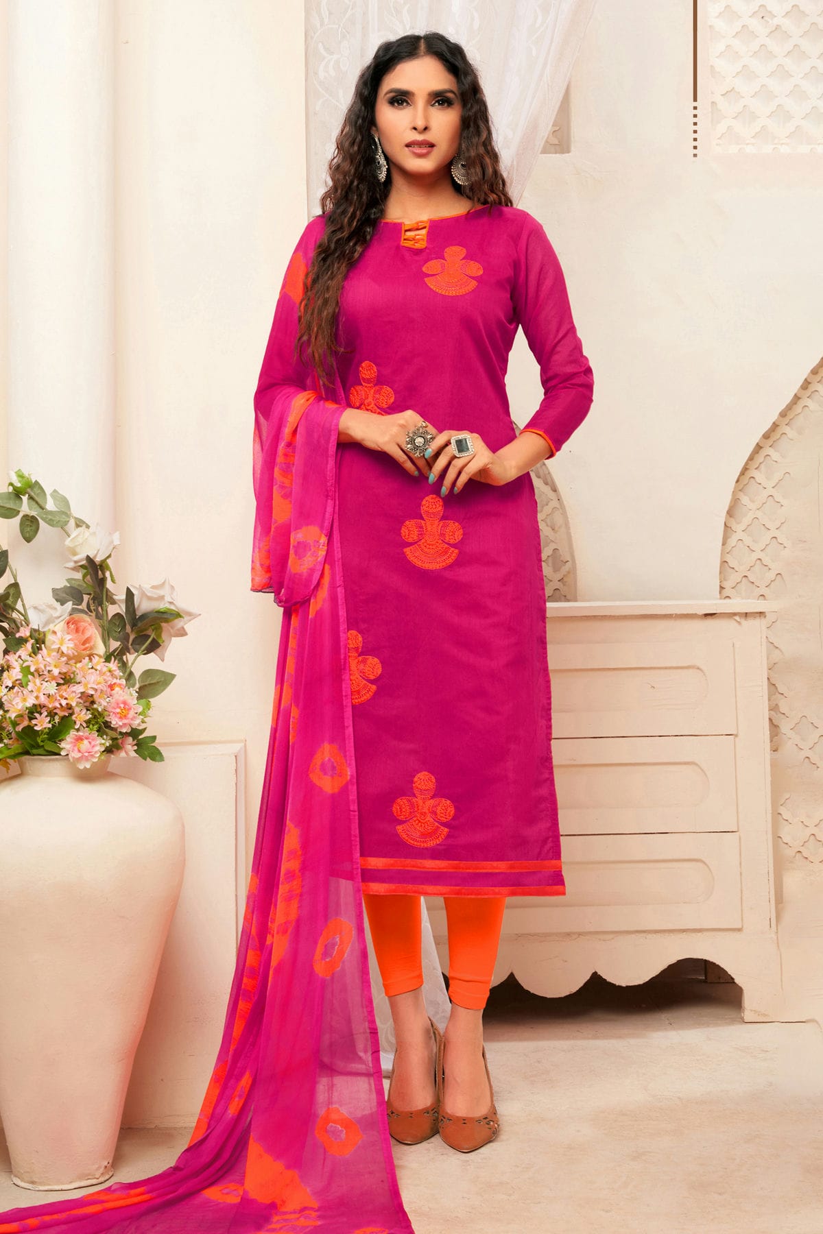 Pink Colour Unstitched Modal Silk Straight Suit