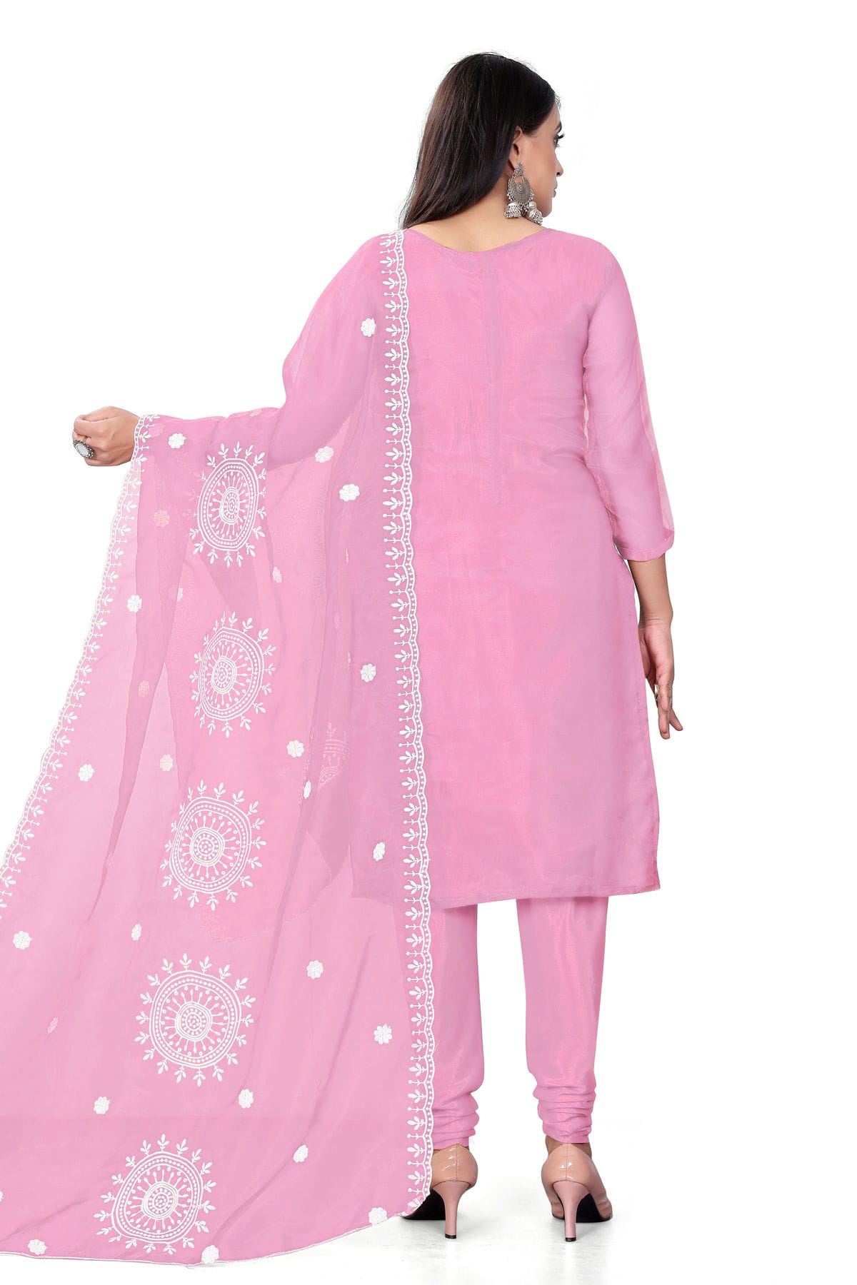 Pink Colour Unstitched Organza Churidar Suit