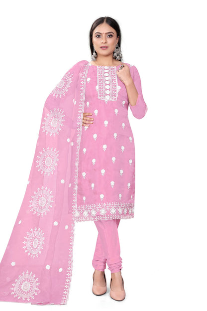 Pink Colour Unstitched Organza Churidar Suit