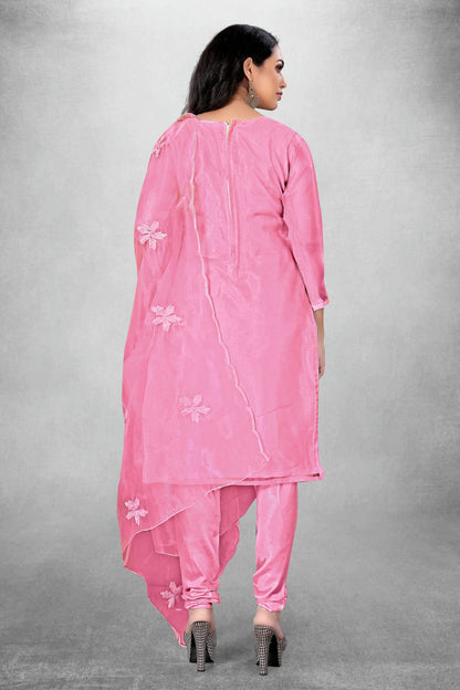 Pink Colour Unstitched Organza Churidar Suit VSUS1160781