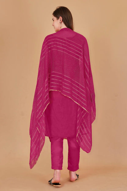 Pink Colour Unstitched Organza Jacquard Fabric Straight Suit