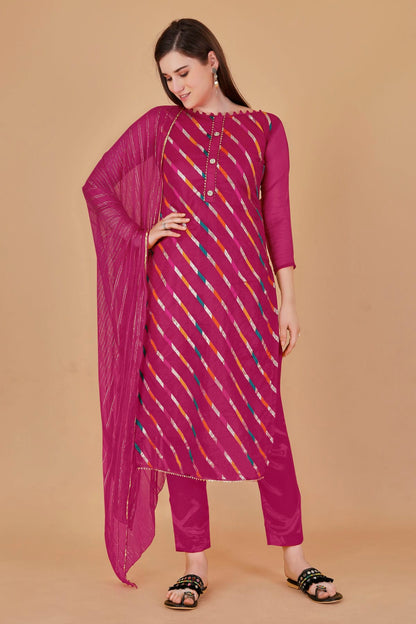 Pink Colour Unstitched Organza Jacquard Fabric Straight Suit