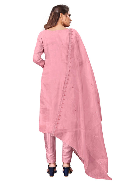 Pink Colour Unstitched Organza Straight Suit