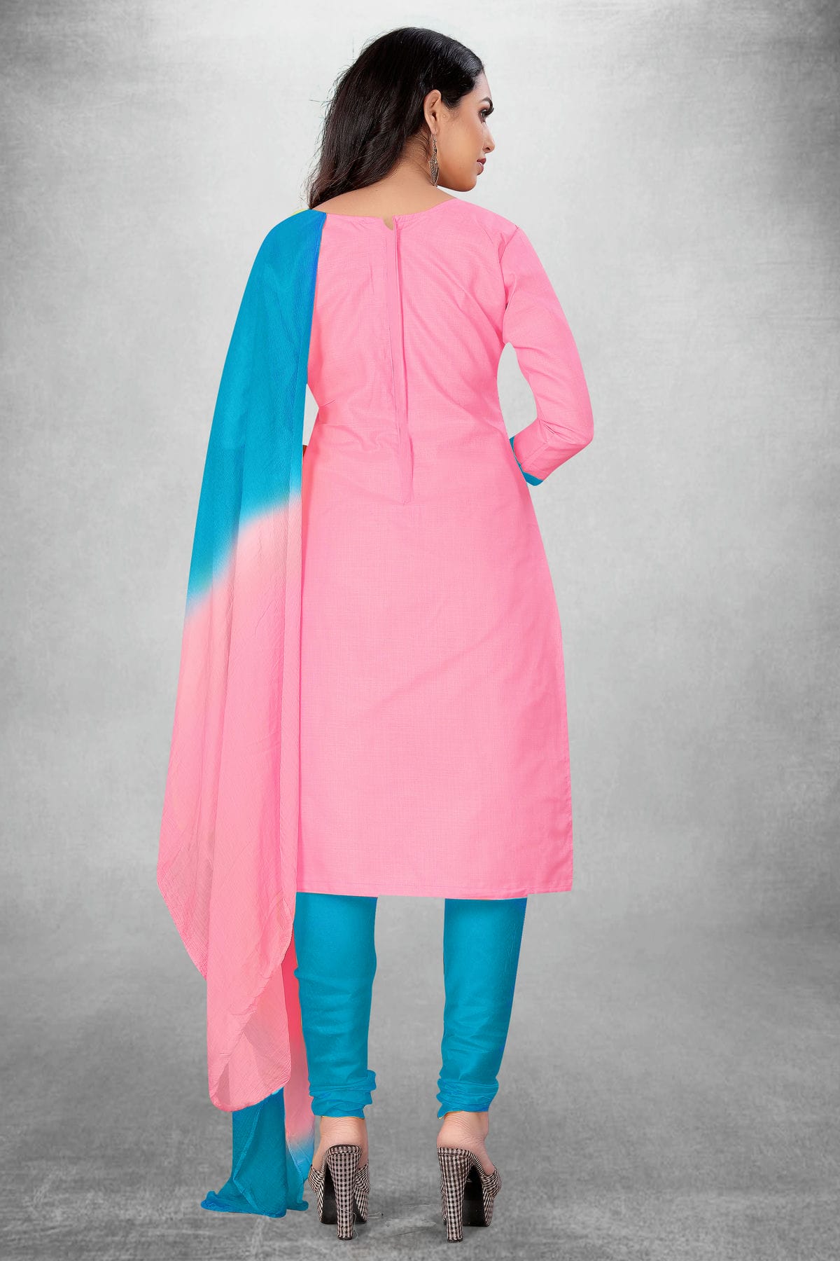 Pink Colour Unstitched Slub Cotton Churidar Suit