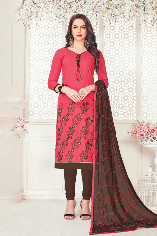 Pink Colour Unstitched South Cotton Slub Churidar Suit