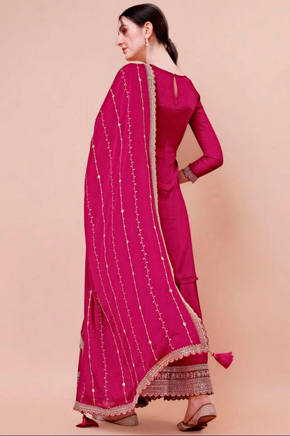 Pink Colour Viscose Chinon Sharara Suit