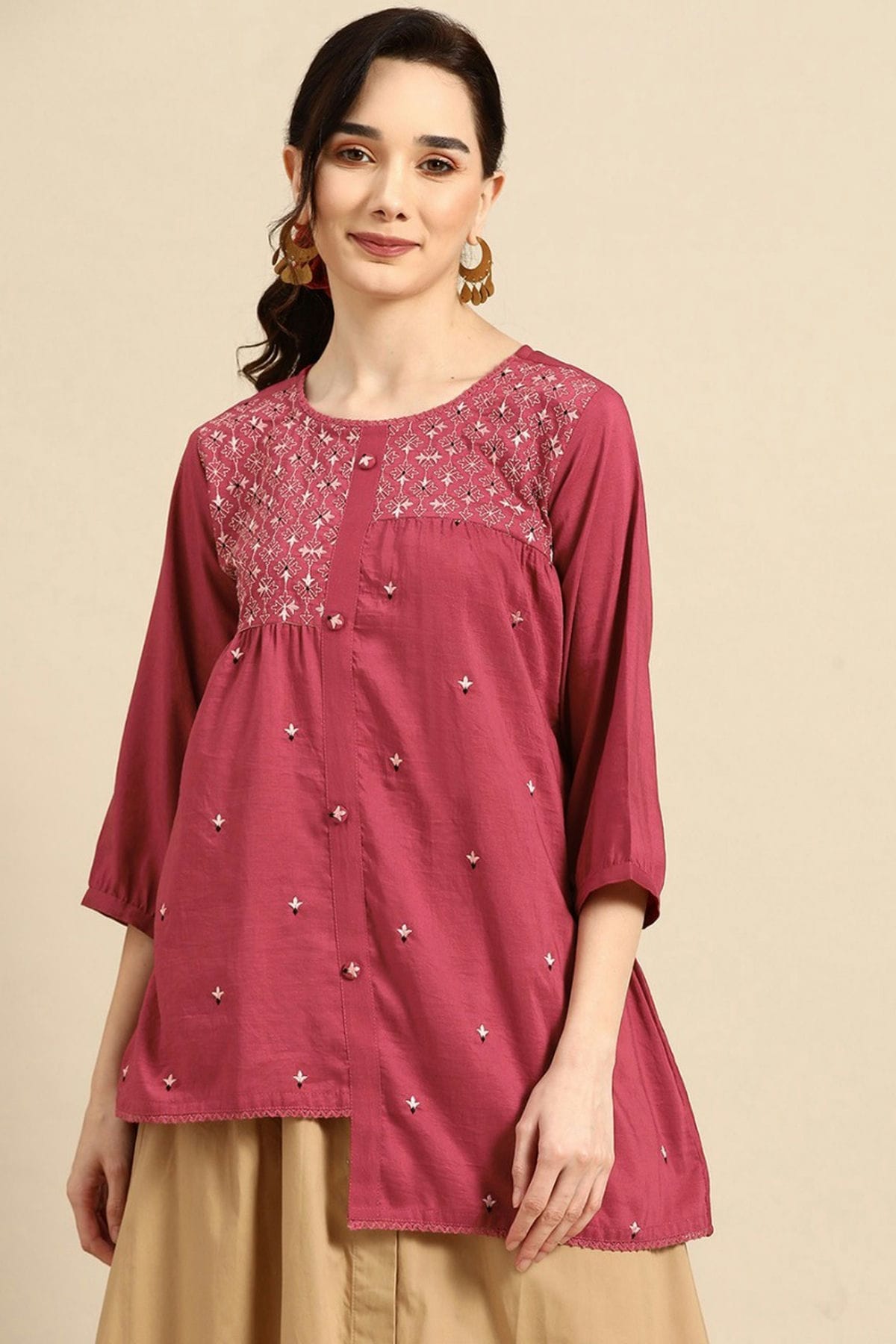 Pink Colour Viscose Rayon Readymade Top