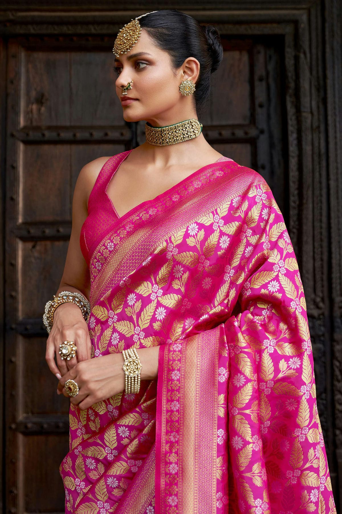 Pink Colour Viscose Silk Traditional Saree