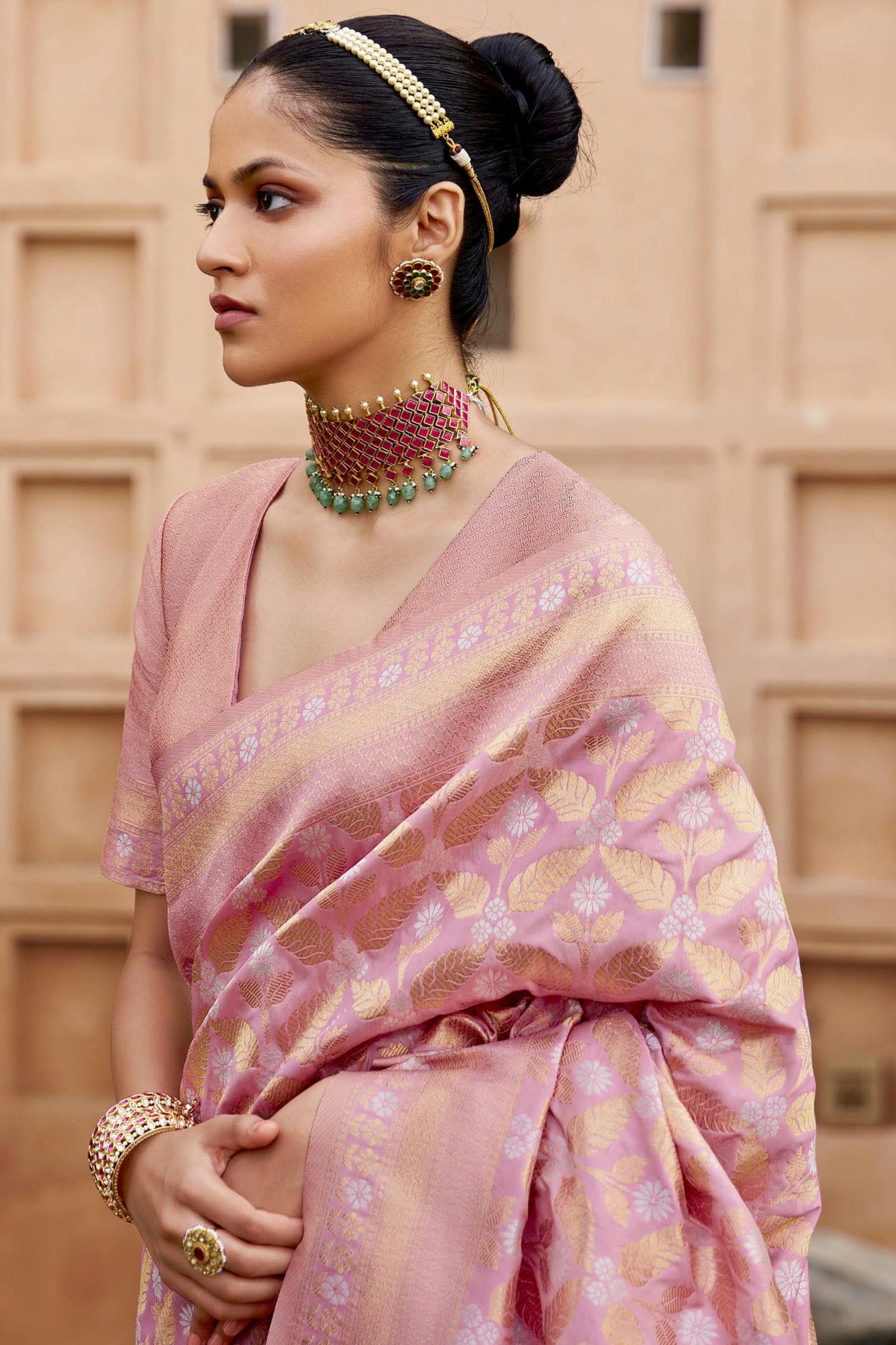 Pink Colour Viscose Silk Traditional Saree