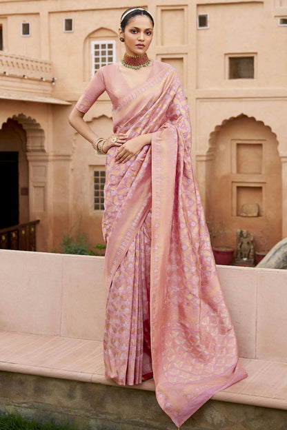 Pink Colour Viscose Silk Traditional Saree