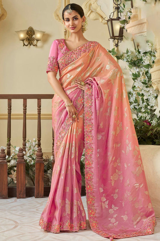 Pink Colour Viscose Tissue Designer Saree