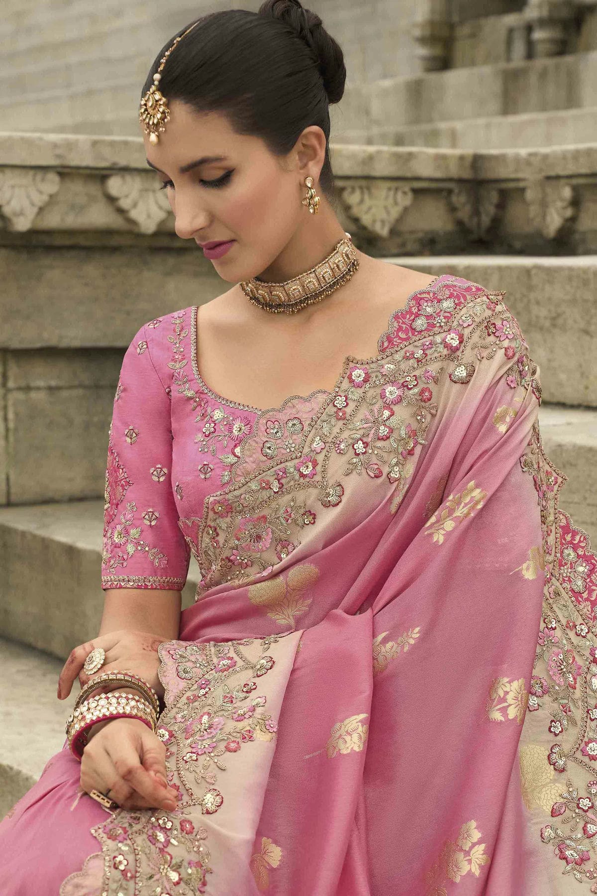 Pink Colour Viscose Tissue Silk Designer Saree VSSD1112660