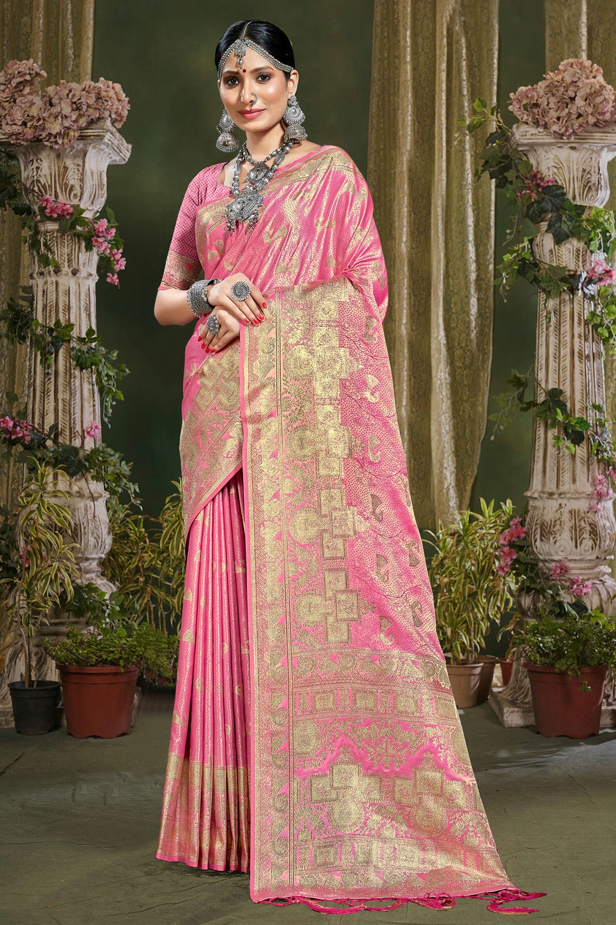 Pink Colour Woven Work Banarasi Silk Saree