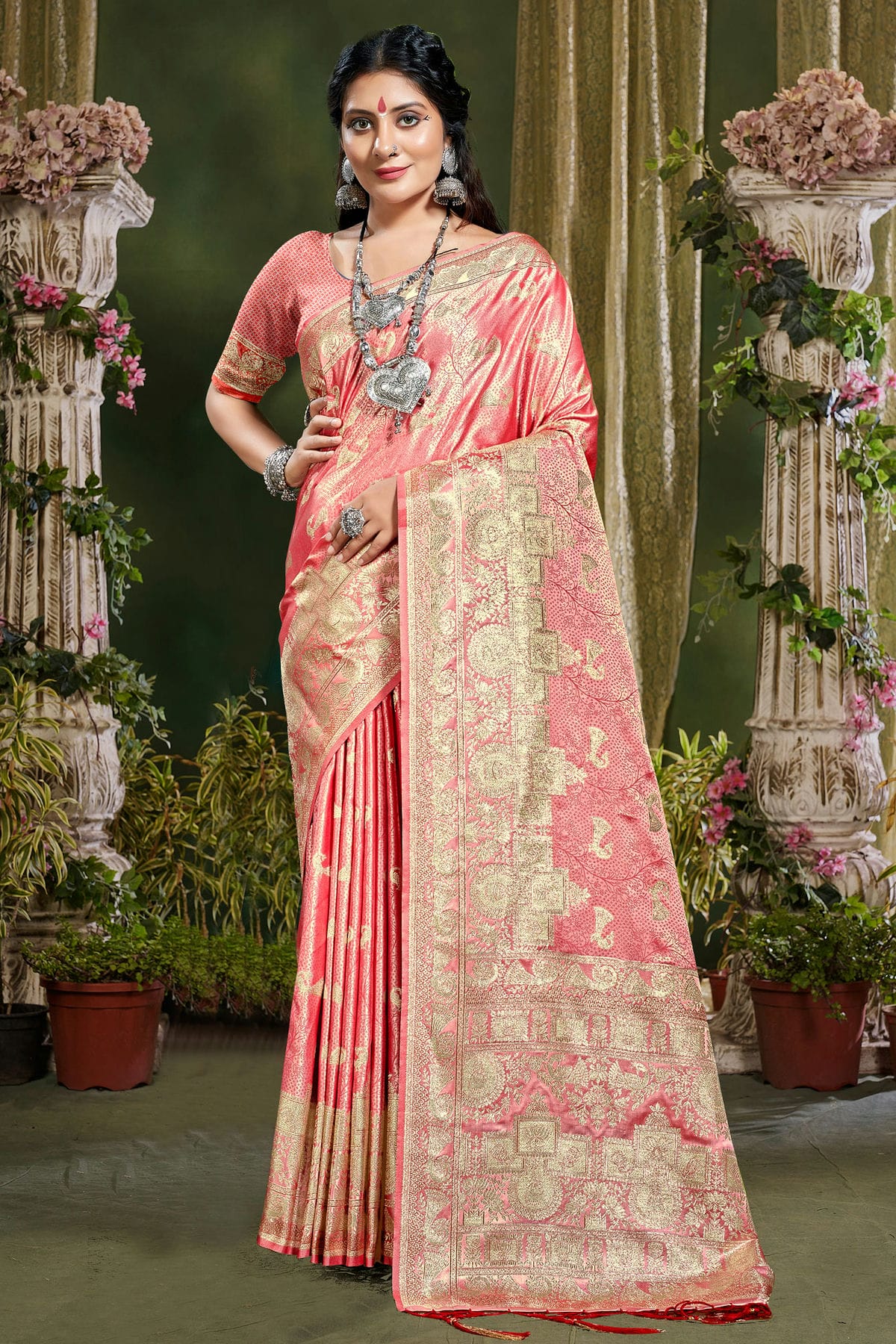 Pink Colour Woven Work Banarasi Silk Saree