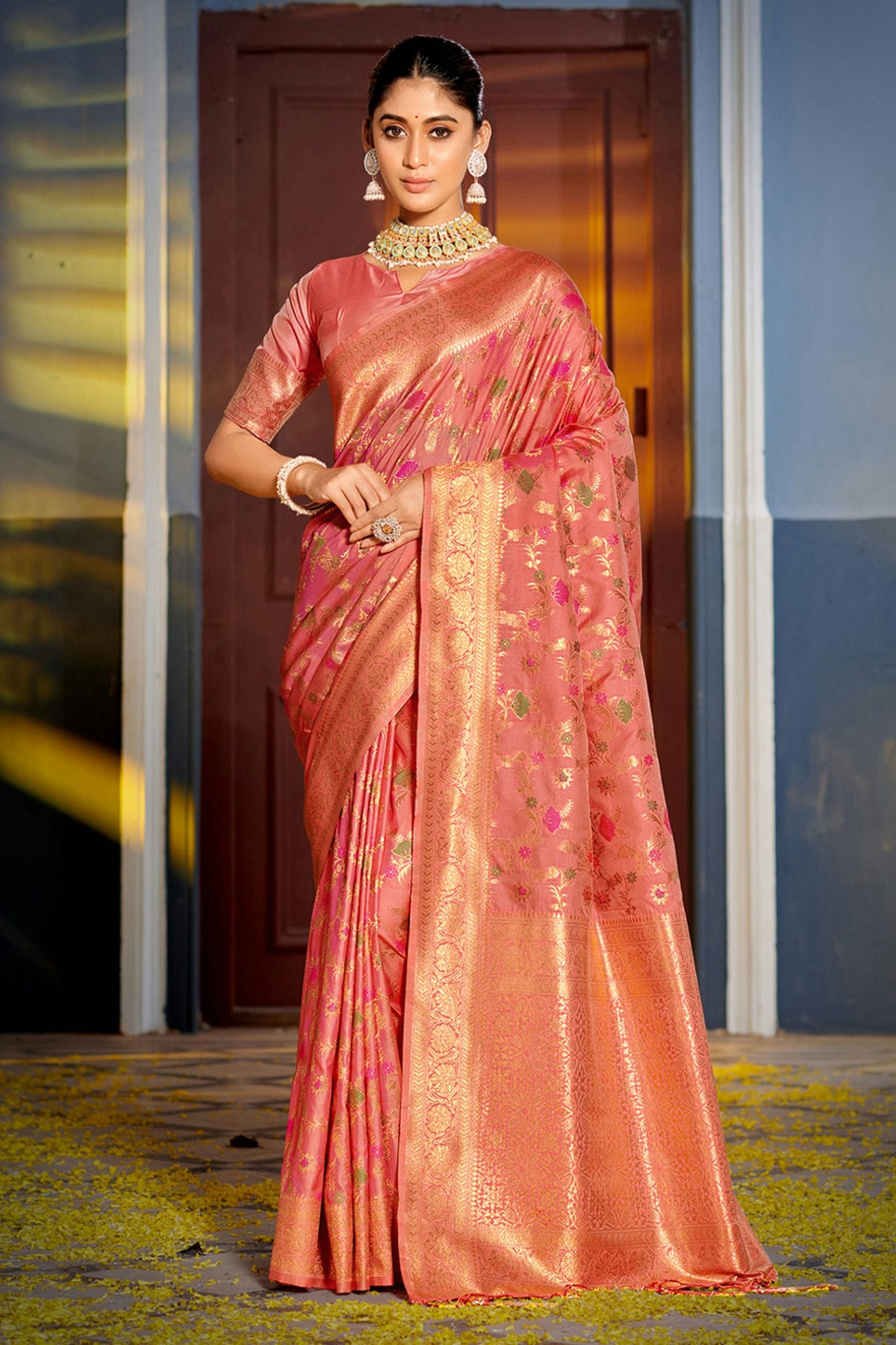 Pink Colour Woven Work Banarasi Silk Saree