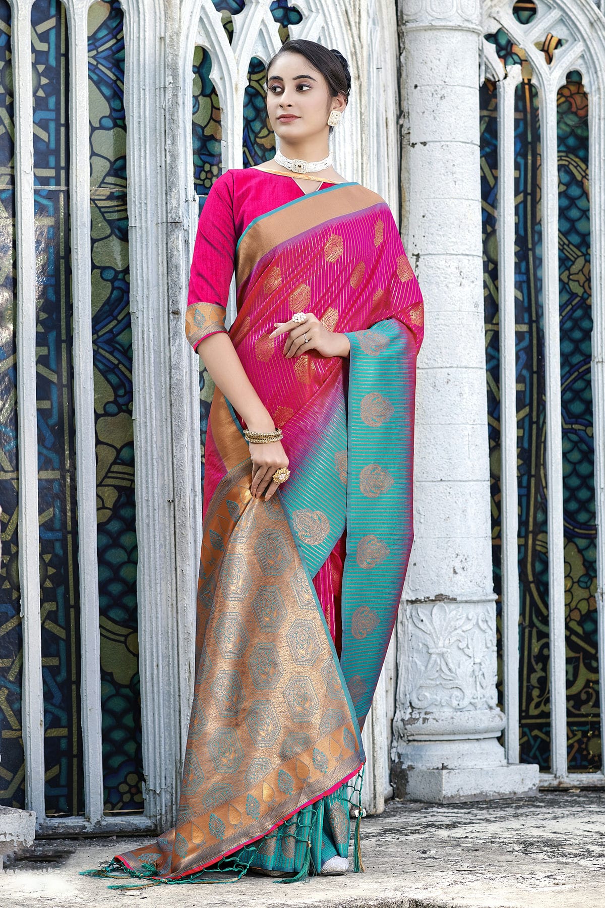 Pink Colour Woven Work Banarasi Silk Saree