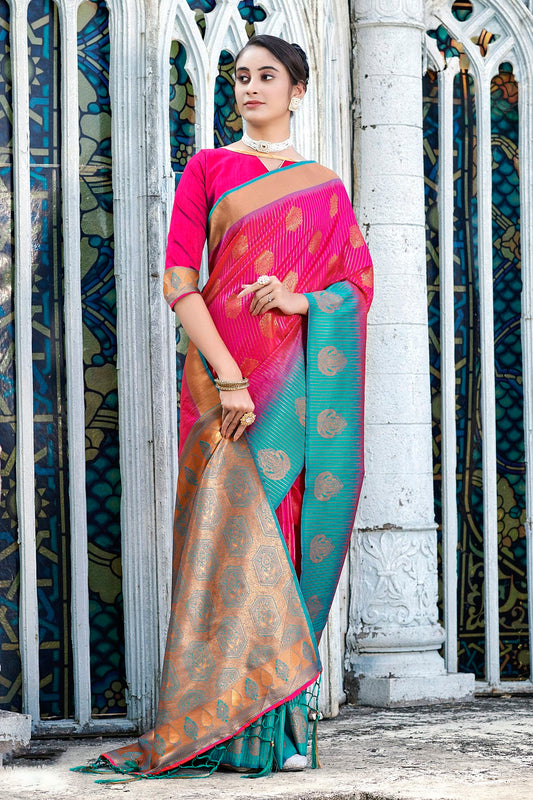 Pink Colour Woven Work Banarasi Silk Saree