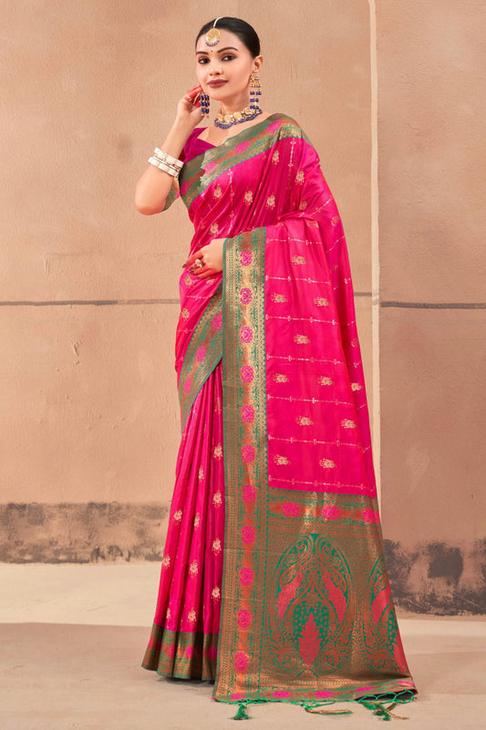 Pink Colour Woven Work Banarasi Silk Saree