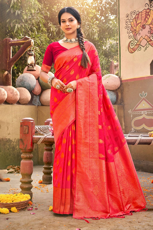 Pink Colour Woven Work Banarasi Silk Saree