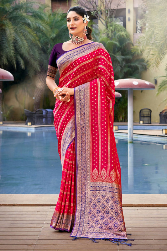 Pink Colour Woven Work Banarasi Silk Saree