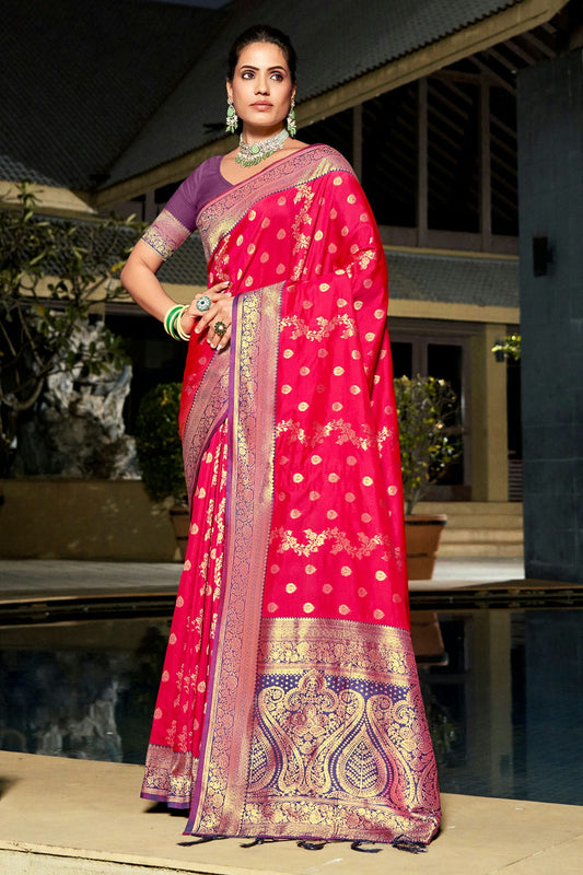 Pink Colour Woven Work Banarasi Silk Saree