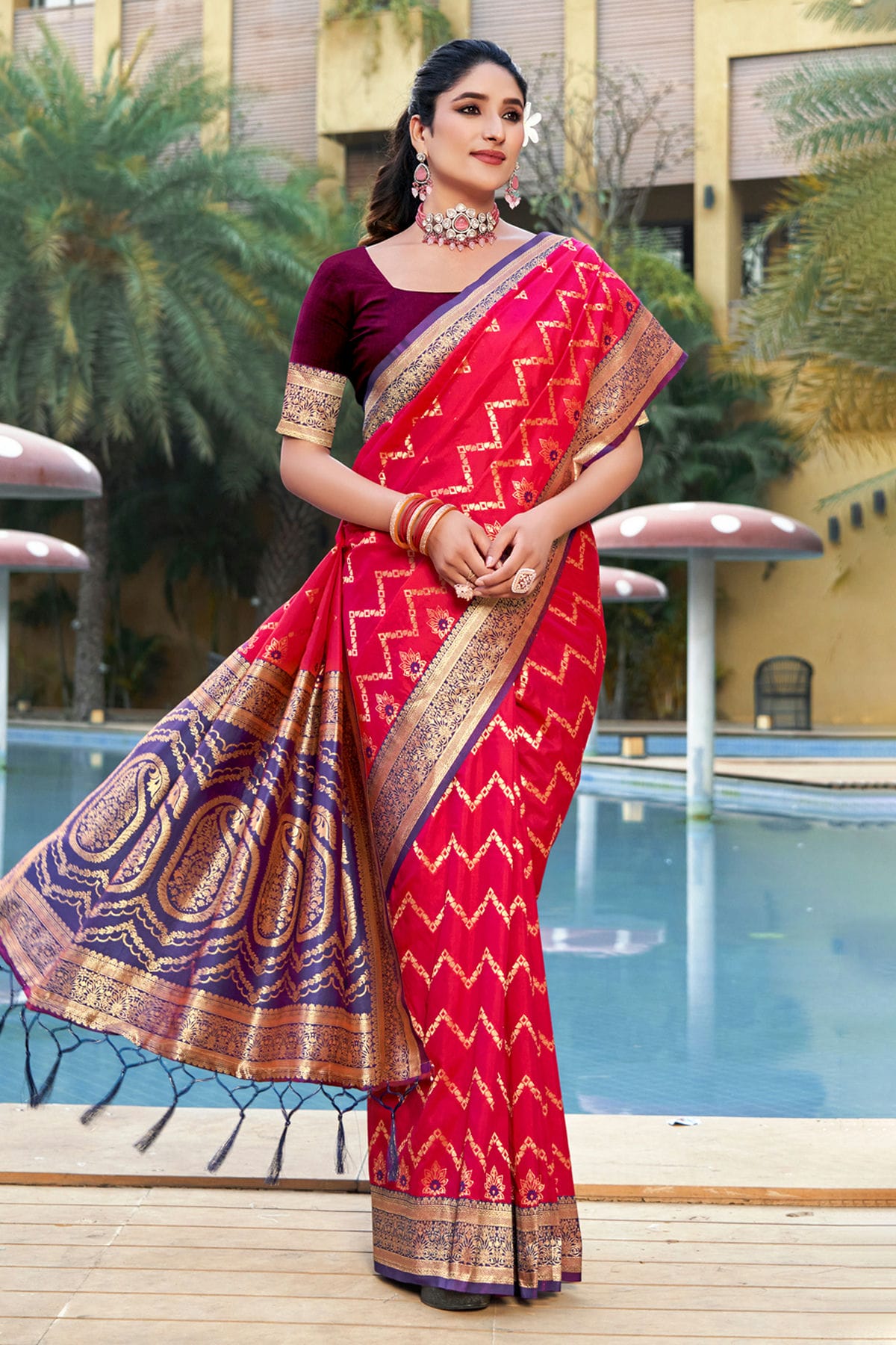 Pink Colour Woven Work Banarasi Silk Saree