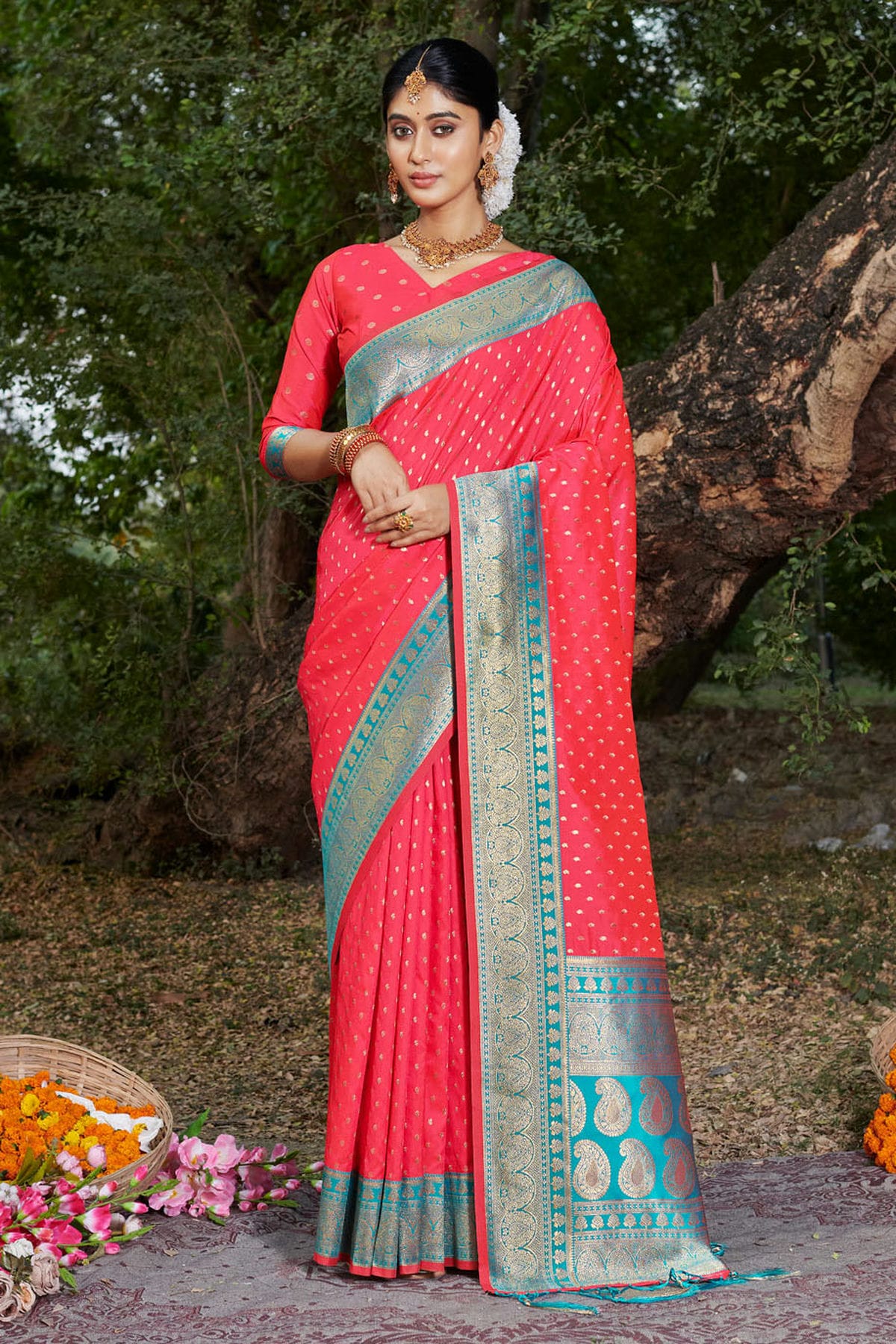 Pink Colour Woven Work Banarasi Silk Saree