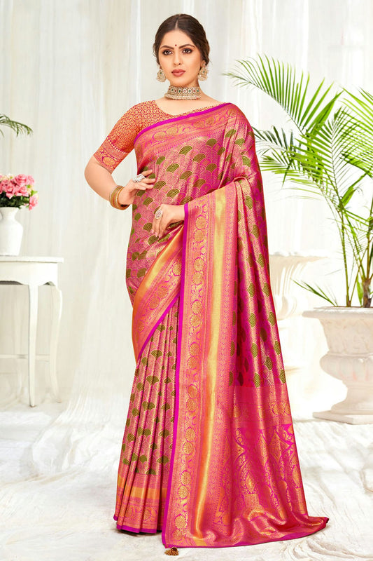 Pink Colour Woven Work Banarasi Silk Saree