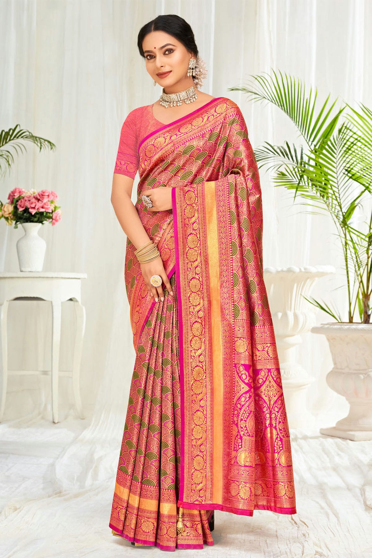 Pink Colour Woven Work Banarasi Silk Saree