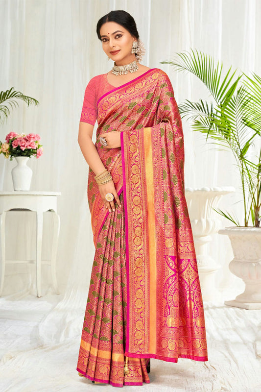 Pink Colour Woven Work Banarasi Silk Saree