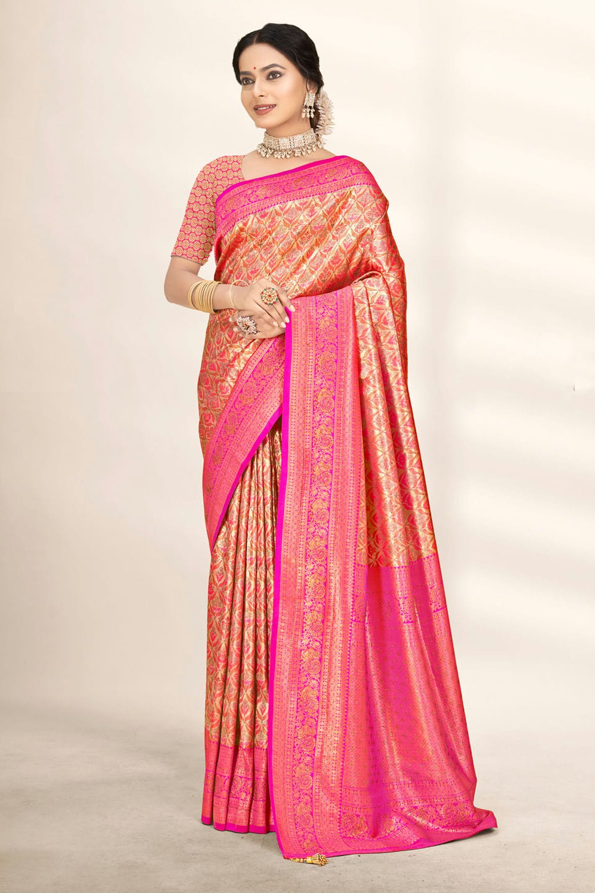 Pink Colour Woven Work Banarasi Silk Saree