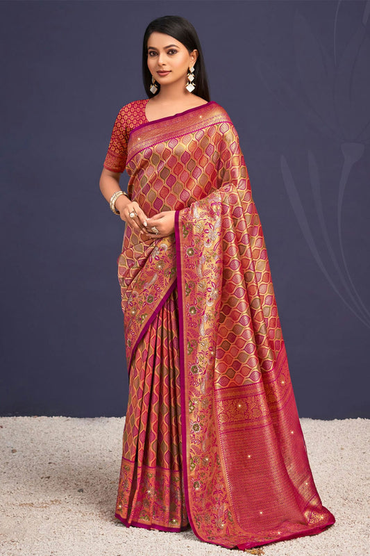 Pink Colour Woven Work Banarasi Silk Saree