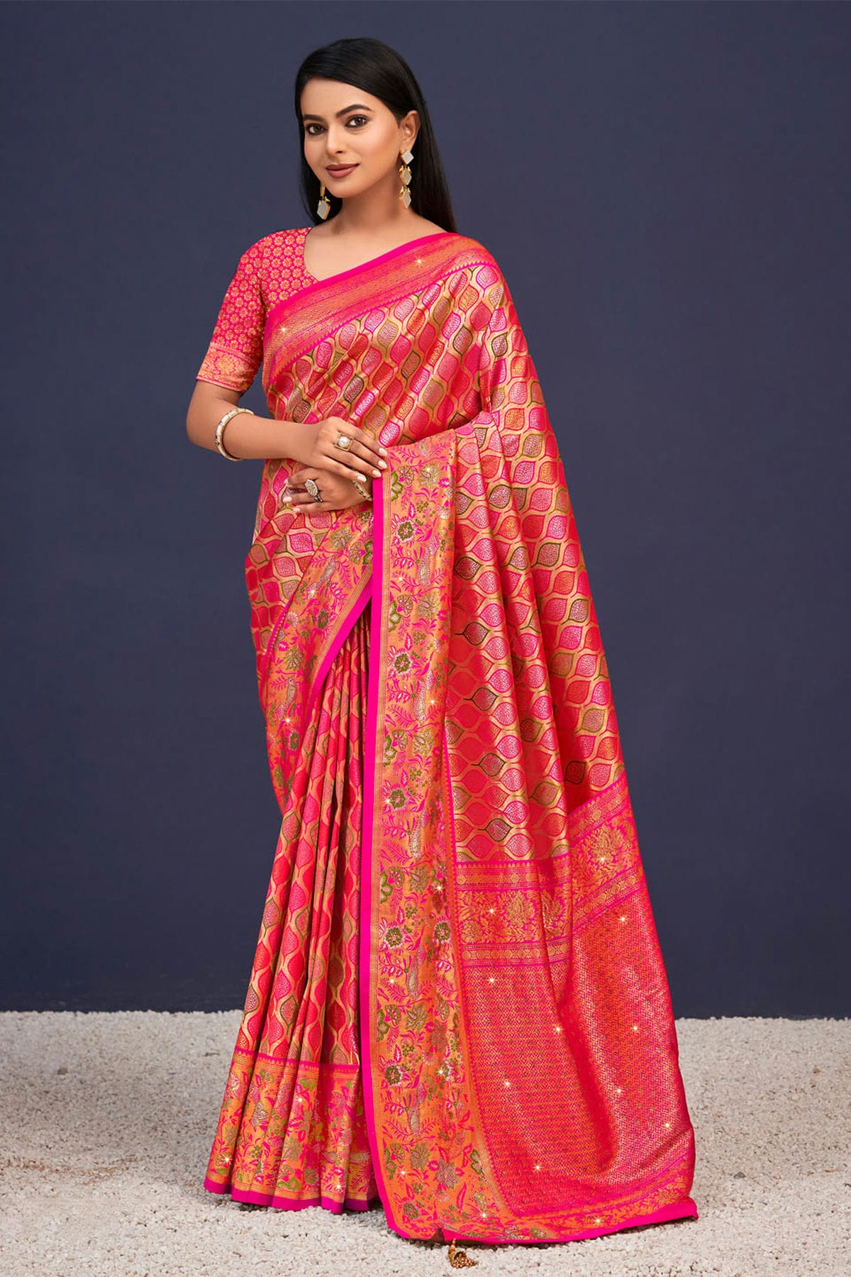 Pink Colour Woven Work Banarasi Silk Saree