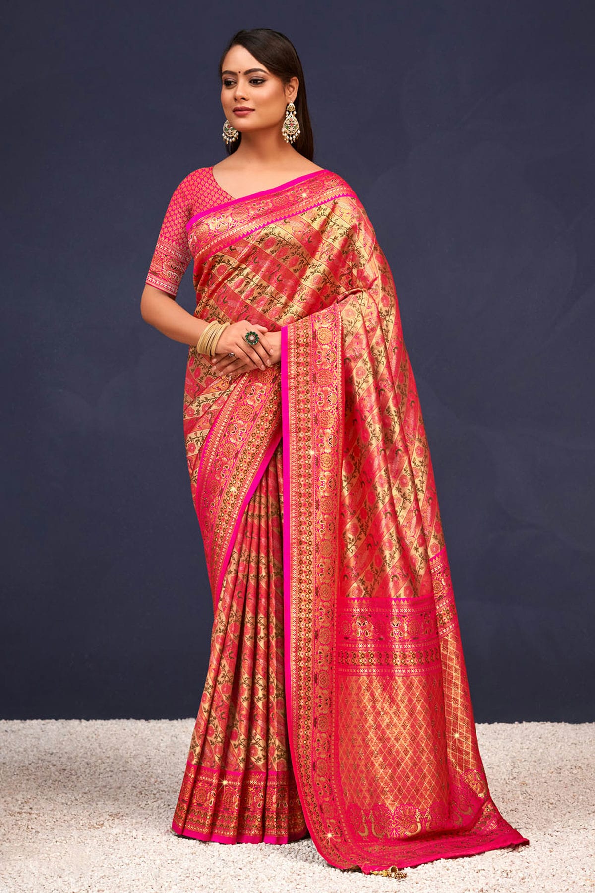 Pink Colour Woven Work Banarasi Silk Saree