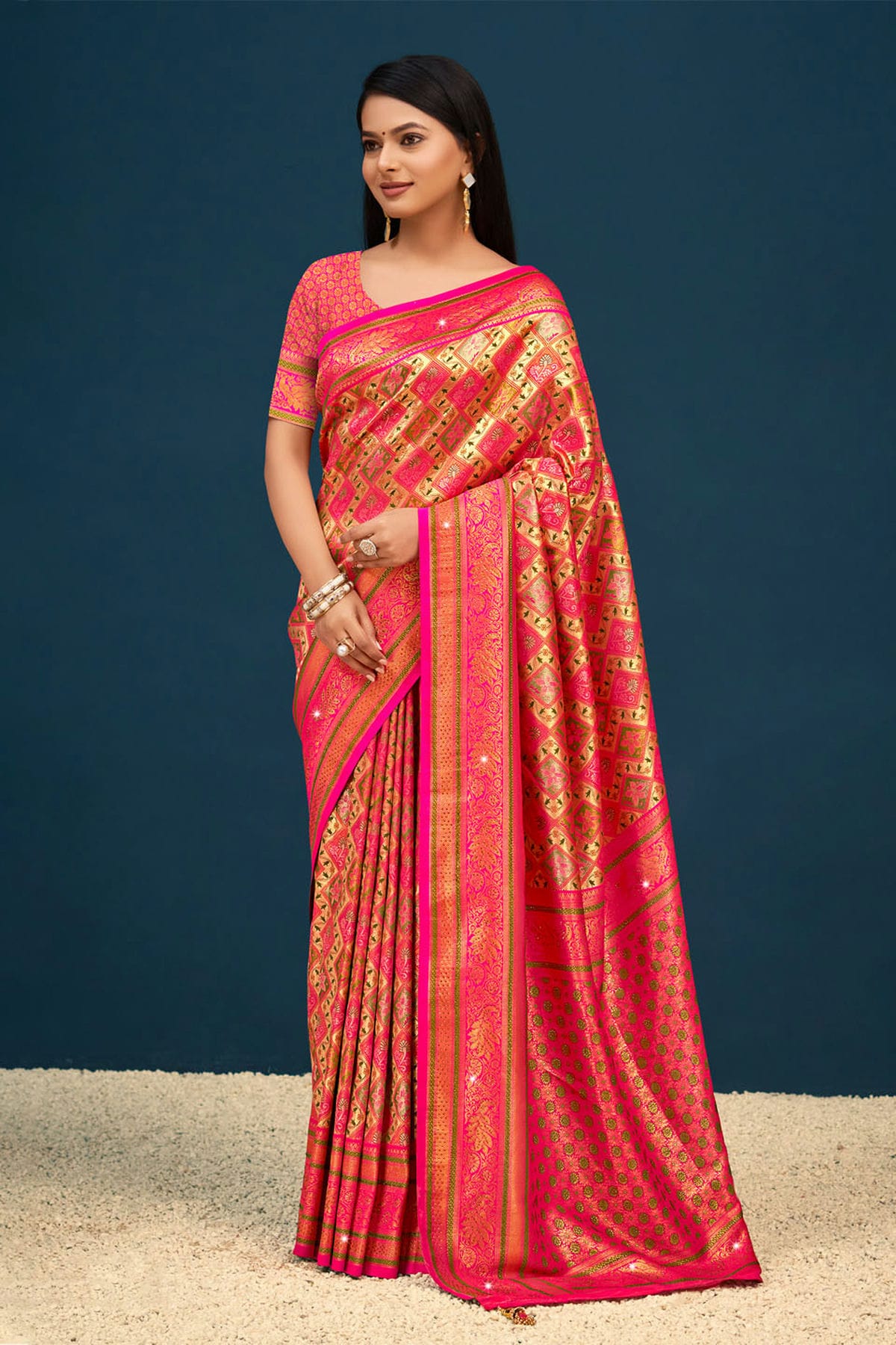 Pink Colour Woven Work Banarasi Silk Saree