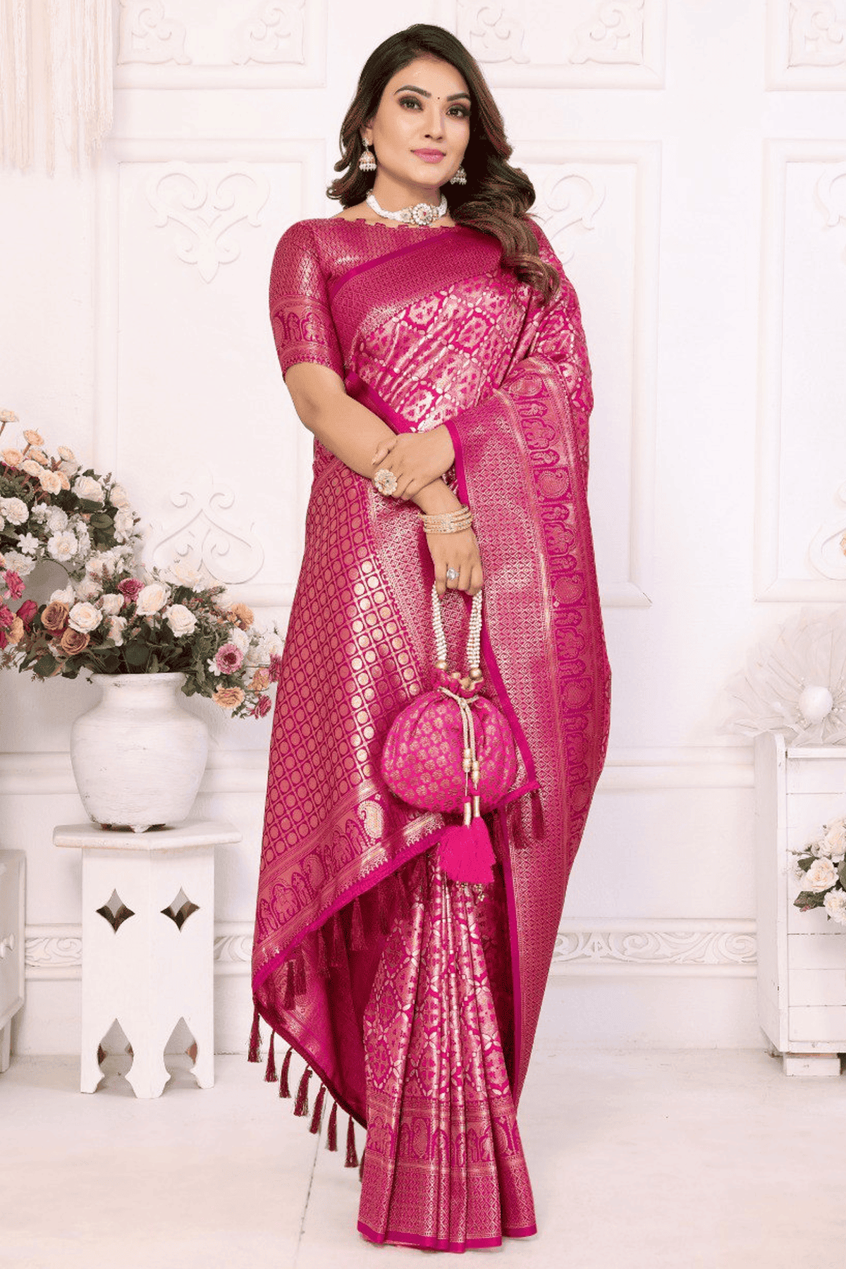 Pink Colour Woven Work Banarasi Silk Traditional Saree VSSD1250243