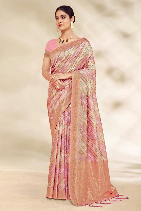 Pink Colour Woven Work Cotton Saree