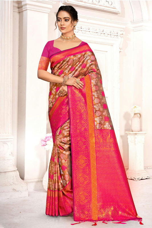 Pink Colour Woven Work Kanjivaram Silk Saree